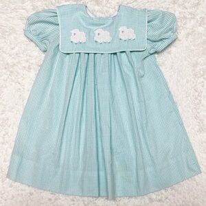 Vintage Gingham Sheep Embroidered Easter Dress